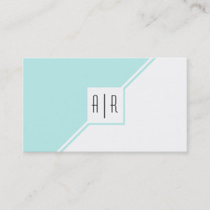 Carte De Visite Aqua bleu et blanc moderne monogramme géométrique
