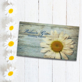 Carte De Visite aqua bleu grange bois blanc marguerite
