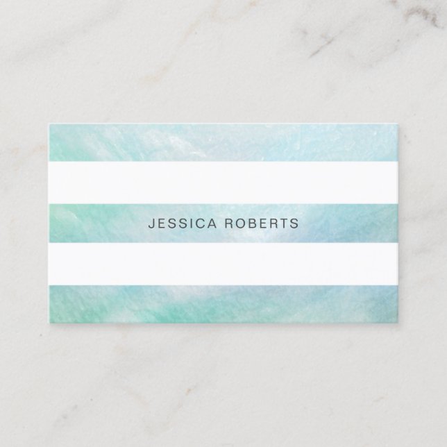 Carte De Visite Aqua Blue Mère de Pearl Stripes Motif (Devant)