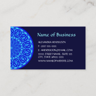 Carte De Visite Aqua chic et mandala bleu de lueur de kaléidoscop