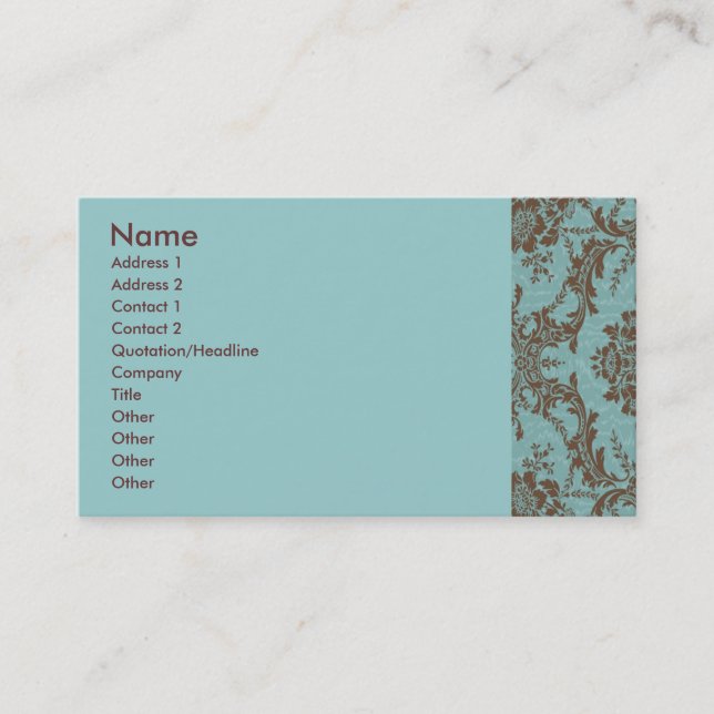 Carte De Visite Aqua Chocolat Damask Personnalisable (Devant)