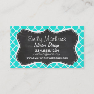 Carte De Visite Aqua Color Quatrefoil; aspect Vintage Chalkboard