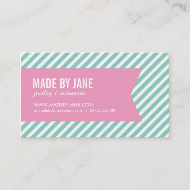 Carte De Visite Aqua et Pink Modern Stripes et Ribbon (Devant)