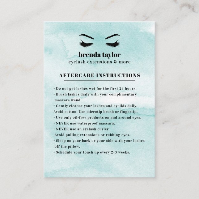 Carte De Visite Aqua Glam Eyelash Browbar Instructions pour les so (Devant)