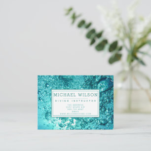 Carte De Visite Aqua Green Water Bubbles - instructeur de plongée 