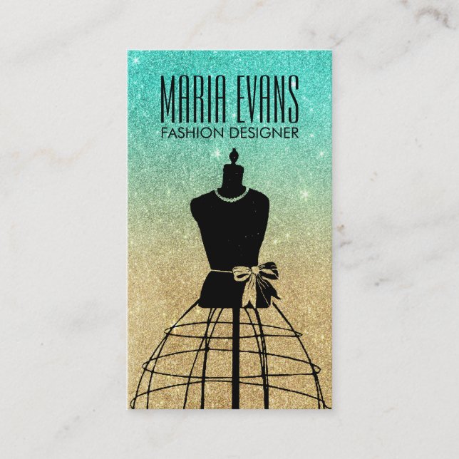 Carte De Visite Aqua or noir mannequin parties scintillant mode (Devant)