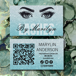 Carte De Visite Aqua Parties scintillant Ombre Lash Tech QR Code s