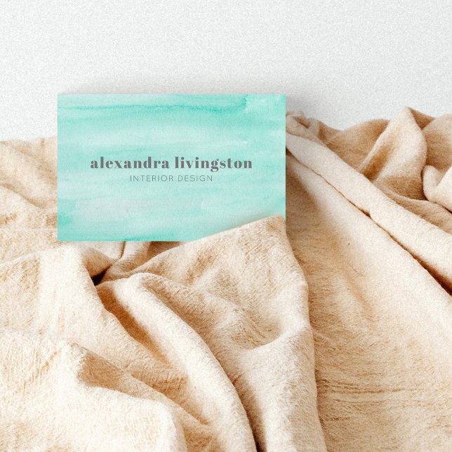 Carte De Visite Aqua Seafoam Vert Aquarelle Abstraite QR Code (Créateur téléchargé)