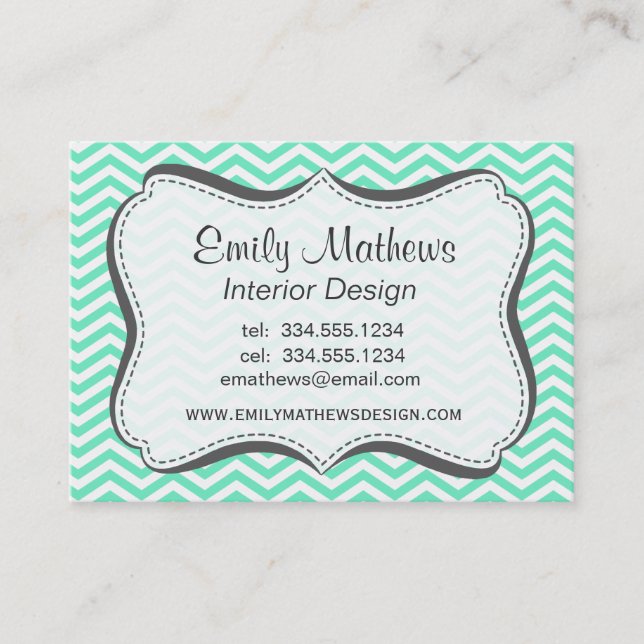 Carte De Visite Aquamarine Chevron ; zig zag (Devant)