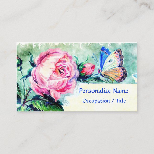 Carte De Visite Aquarelle à papillon rose floral (Devant)
