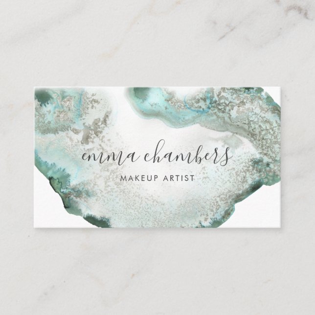 Carte De Visite Aquarelle Abstraite Agate bleu vert (Devant)
