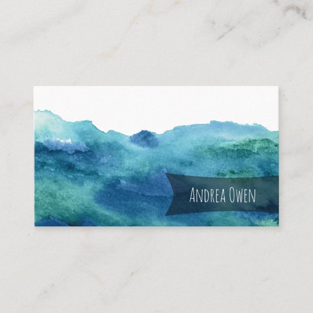 Carte De Visite Aquarelle Abstraite blanchie bleu vert turquoise (Devant)