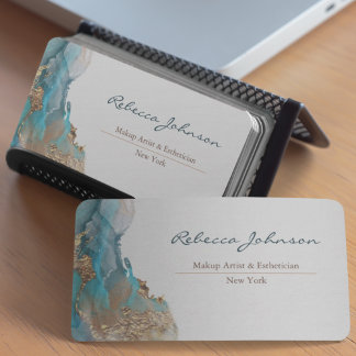 Carte De Visite Aquarelle Abstraite Blue Gold