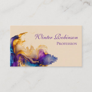 Carte De Visite Aquarelle Abstraite colorée et encre dorée
