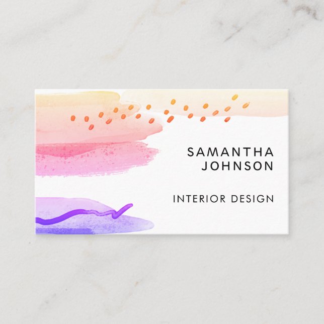 Carte De Visite Aquarelle Abstraite orange rose violet design (Devant)