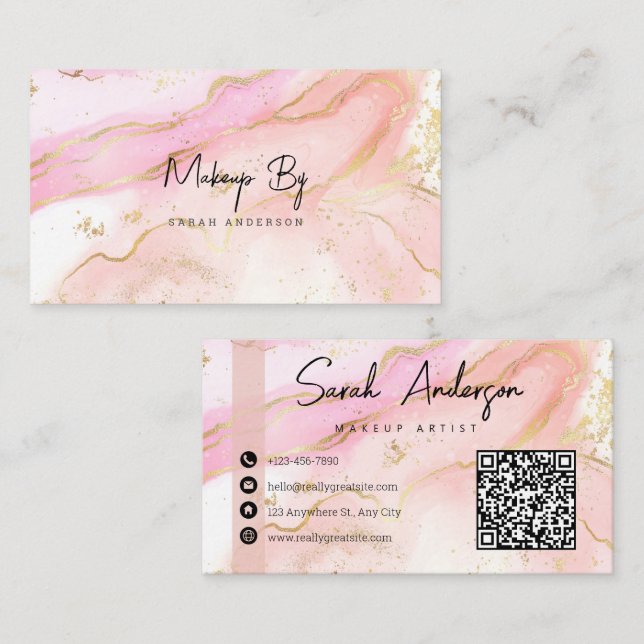 Carte De Visite Aquarelle Abstraite rose (Devant / Derrière)