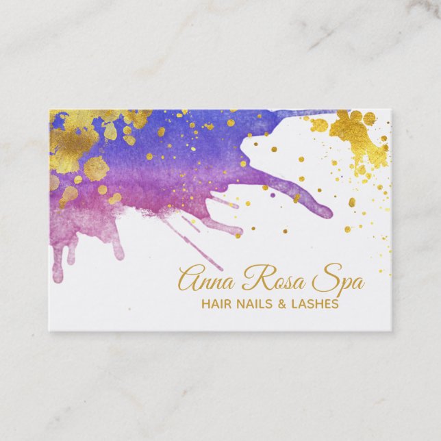 Carte De Visite *~*Aquarelle Abstraite violet foncé Gold Luxe (Devant)