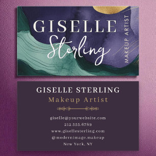 Carte De Visite Aquarelle Abstraite violet or luxueuse Wavy