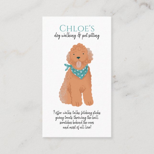 Carte De Visite Aquarelle adorable Chien Walker Animaux de compagn (Devant)