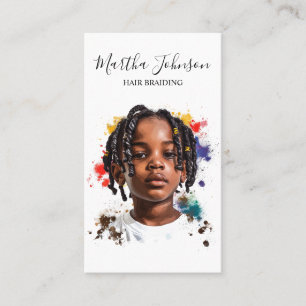 Carte De Visite Aquarelle Afro American Braids Braiding QR Code