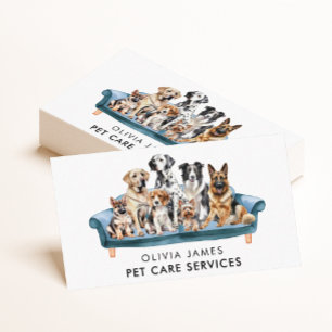 Carte De Visite Aquarelle Animaux assis et chiens marchant