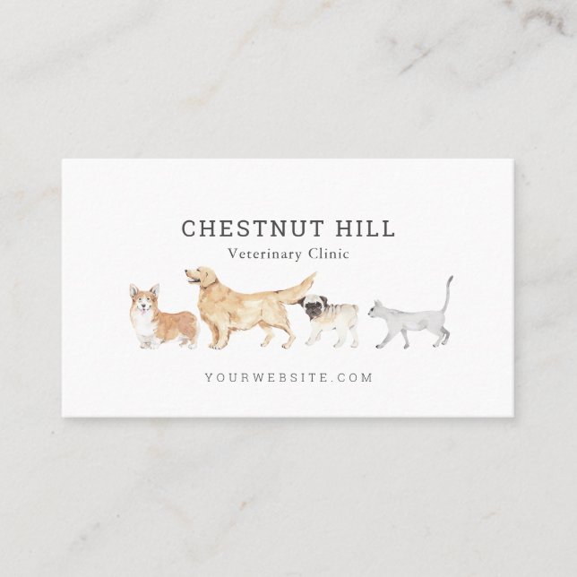 Carte De Visite Aquarelle Animaux Clinique vétérinaire pour animau (Devant)