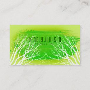 Carte De Visite Aquarelle Arbre Simple Splatte Vert Nature