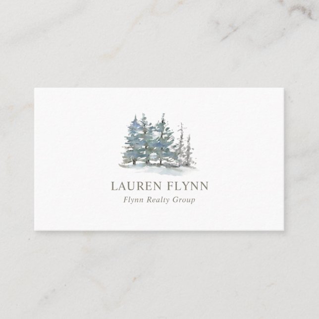 Carte De Visite Aquarelle Arbres Immobilier Agent Gris Plaid (Devant)