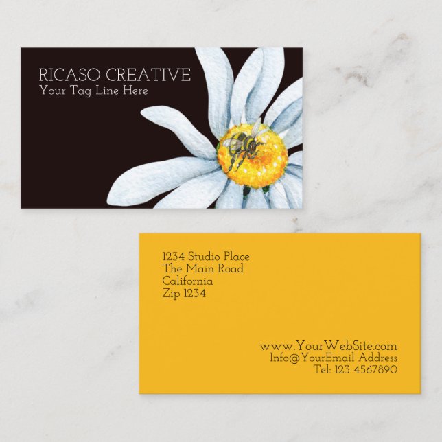 Carte De Visite Aquarelle Bee sur Flower personnalisée (Devant / Derrière)