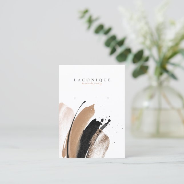 Carte De Visite Aquarelle Beige et or Abstraite Bijoux B (Debout devant)