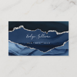 Carte De Visite aquarelle bleu agate argent veines