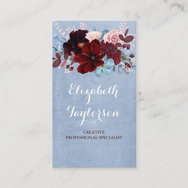 Carte De Visite Aquarelle bleu Bourgogne et bleu poussiéreux (Devant)