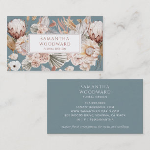 Carte De Visite Aquarelle bleu Dusty Boho Designer Floral