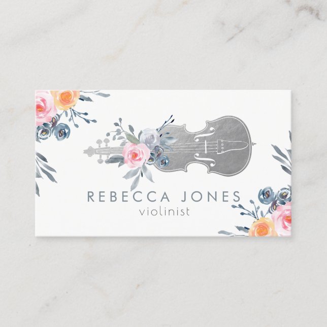 Carte De Visite aquarelle bleu foncé fleurs violon (Devant)
