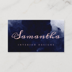 Carte De Visite Aquarelle bleu marine chic rose Abstrait