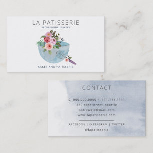 Carte De Visite Aquarelle bleu moderne Floral boulangerie pâtisser