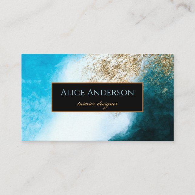 Carte De Visite Aquarelle bleu noir concepteur de parties scintill (Devant)