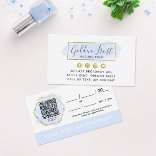 Carte De Visite Aquarelle Bleu & Or Elégant Salon Rendez-vous
