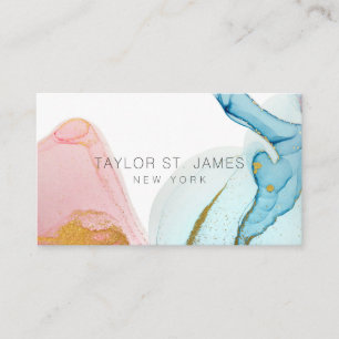 Carte De Visite Aquarelle bleu or Peinture Splatter Business Ca