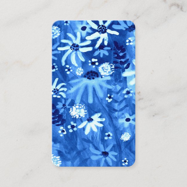 Carte De Visite Aquarelle bleue colorée Bouquet de marguerite élég (Devant)