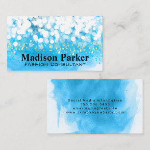 Carte De Visite Aquarelle bleue contemporaine Parties scintillan