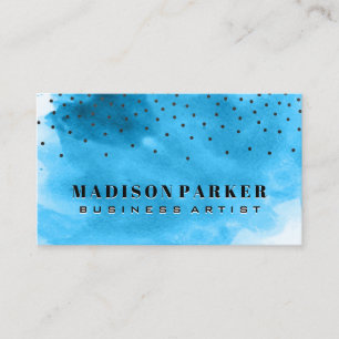 Carte De Visite Aquarelle bleue contemporaine Points