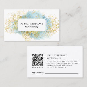 Carte De Visite Aquarelle bleue et code QR or   Nomination