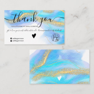 Carte De Visite Aquarelle bleue or parties scintillant logo comman