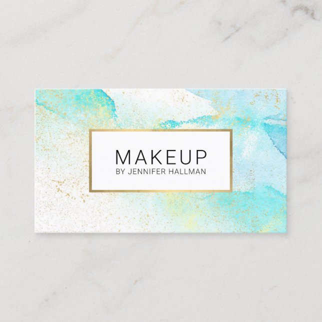 Carte De Visite Aquarelle bleue Turquoise Abstraite avec poussière (Devant)