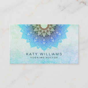 Carte De Visite Aquarelle bleue turquoise de fleur de Lotus