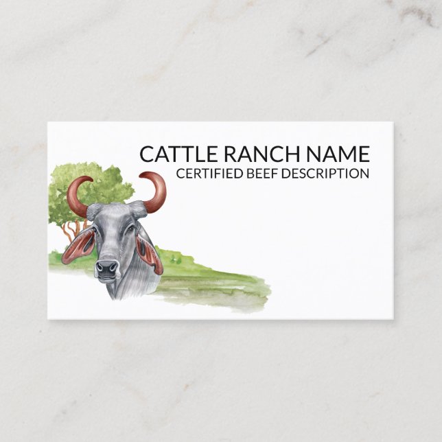 Carte De Visite Aquarelle Boeuf Ranch Boeuf Taureau Vache (Devant)