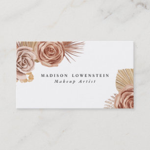 Carte De Visite Aquarelle Boho Beige Roses Palm séché Feuilles