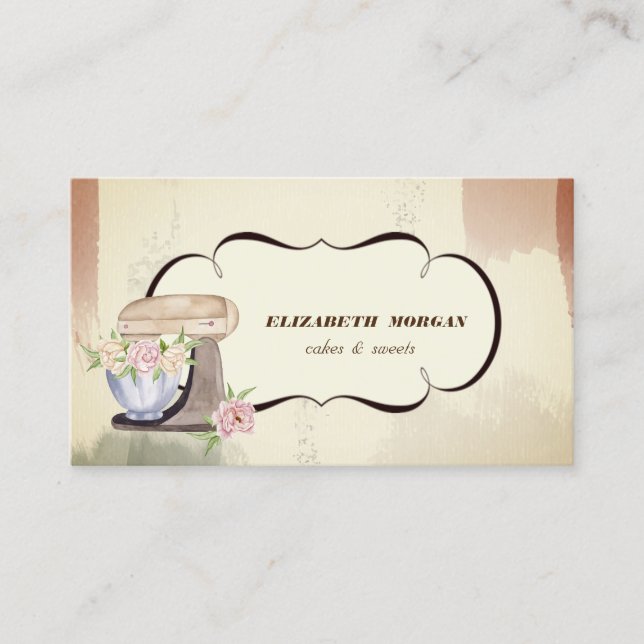 Carte De Visite Aquarelle Boulangerie Pâtisserie Floral Retro Mixe (Devant)
