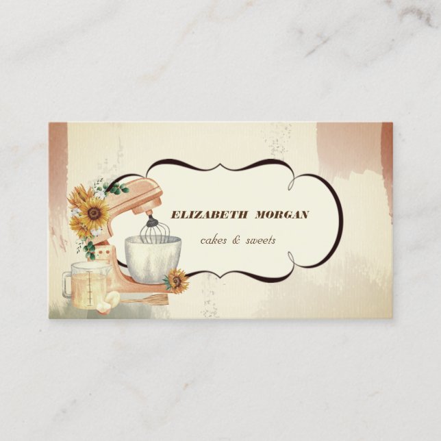 Carte De Visite Aquarelle Boulangerie Pâtisserie Outil à main tour (Devant)